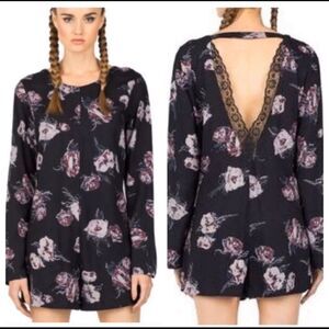 Cleobella Ellie Playsuit Black Floral Women's Open Back Romper